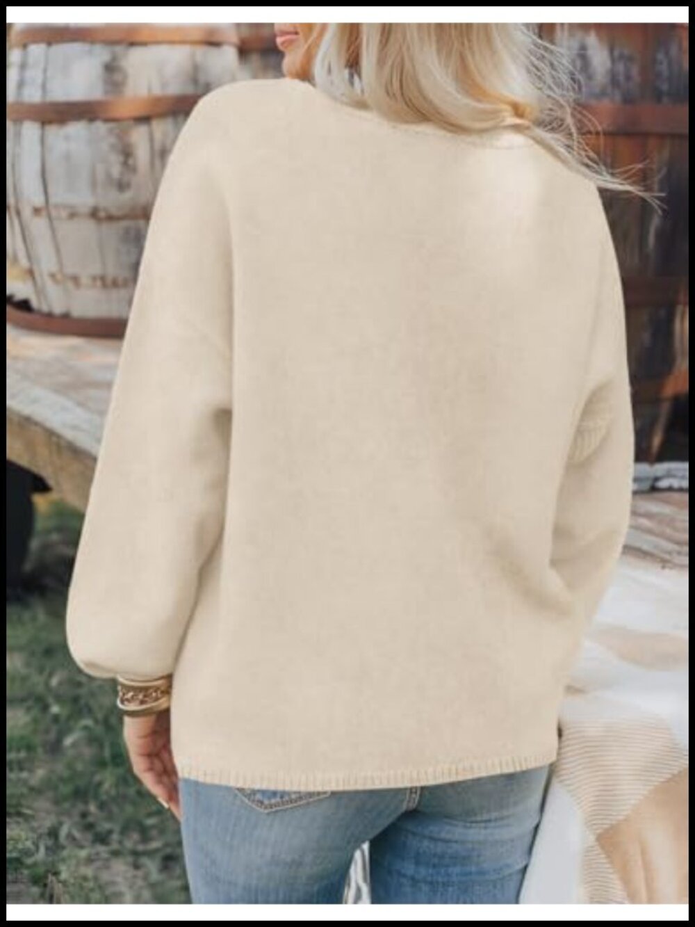 Oversized Long Lantern Sleeve Chunky Knit Cardigan Sweater Open Front - Picture 4 of 6